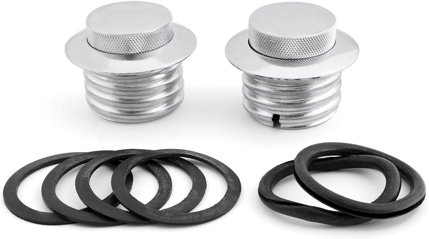 Mad Hornets Flush Pop-Up Screw-in keyless Fuel Gas Cap Cover Set For Harley Davidson 82-UP stock-style vented Screw-in cap Chrome