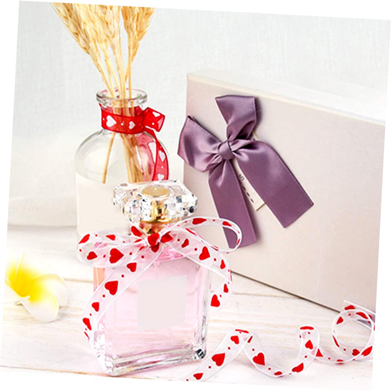 Lurrose 3 Sätze Valentinstag Banddekor Strasssteine Hochzeitsband Valentinsgrüße Gold Sackleinen Herz Schleife Liebe Valentinstag Bänder Verpackungsband Aufkleber Polyester 3 Rollen * 3