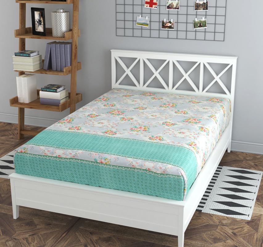 Waco Creation Glace Cotton Softtouch Luxury Printed Flat bedsheet for Single Bed, 60x90 Inch, Aqua_Leef (B0CJLB5Q1J) Amazon Price History, Amazon Price Tracker