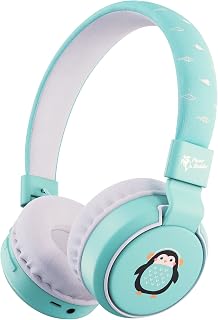 Planet Buddies Kids Headphones, Foldable Wireless On Ear Bluetooth Headphones for Kids with Microphone, 85dB Volume Limiter, Cute Penguin Earphones for Tablets and Phones, Travel, School & Music