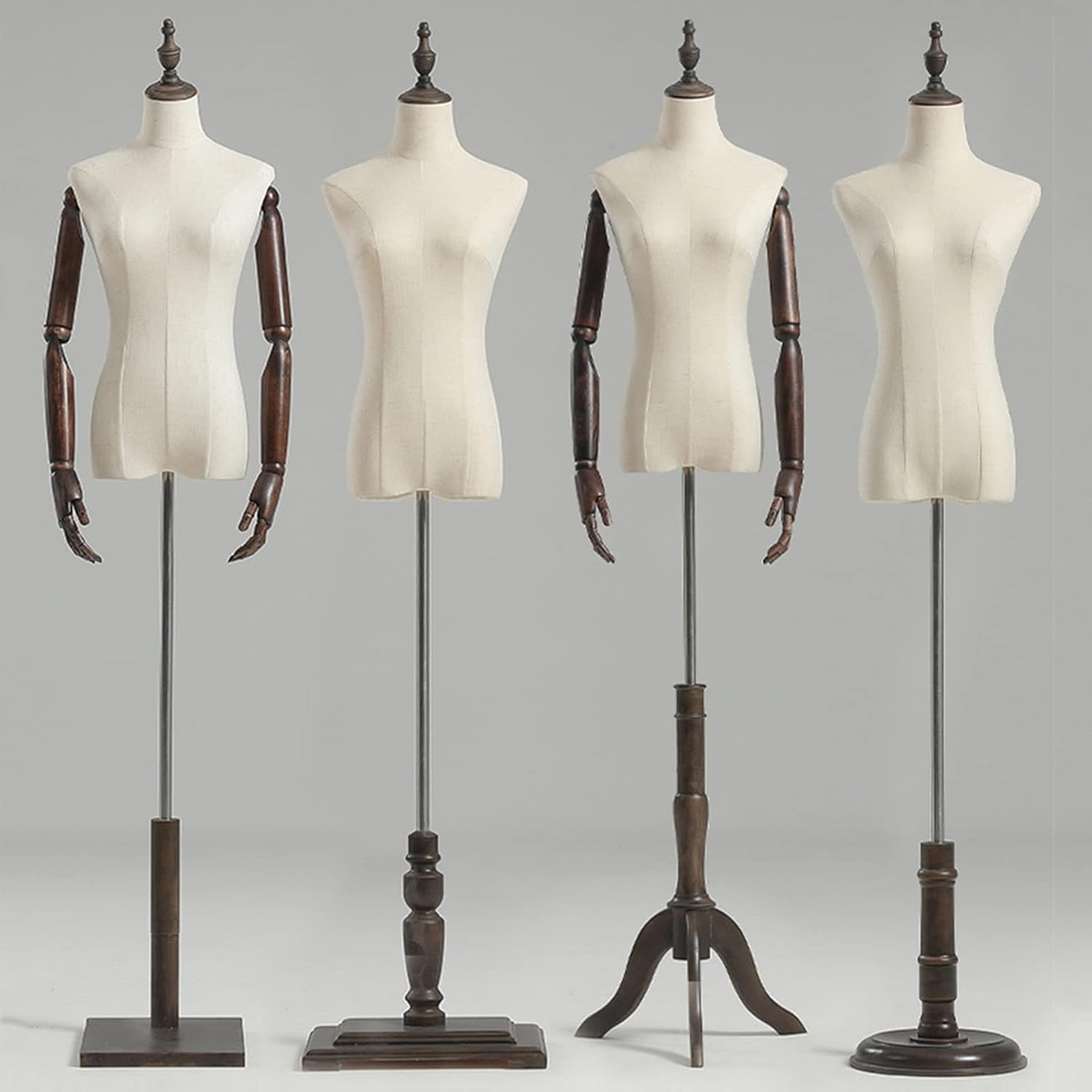 Schaufensterpuppe Körper Torso Weiblich Display Büste Halbmaßstab Puppe Kleid Formh Holzsockel Für Brautladen Studio Heimdekoration Puppen 3 Farben Rund Klein(European Square M)