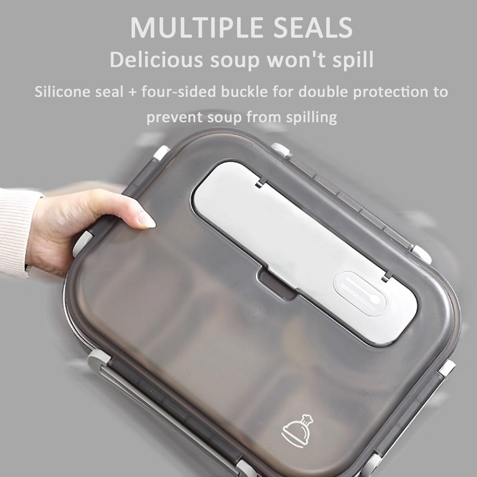 MRKU Fiambrera Grande de Acero Inoxidable 316 para Adultos, a Prueba de Fugas, con 5 Compartimentos, Bolsa isotérmica, tazón para Sopa y Cubiertos.