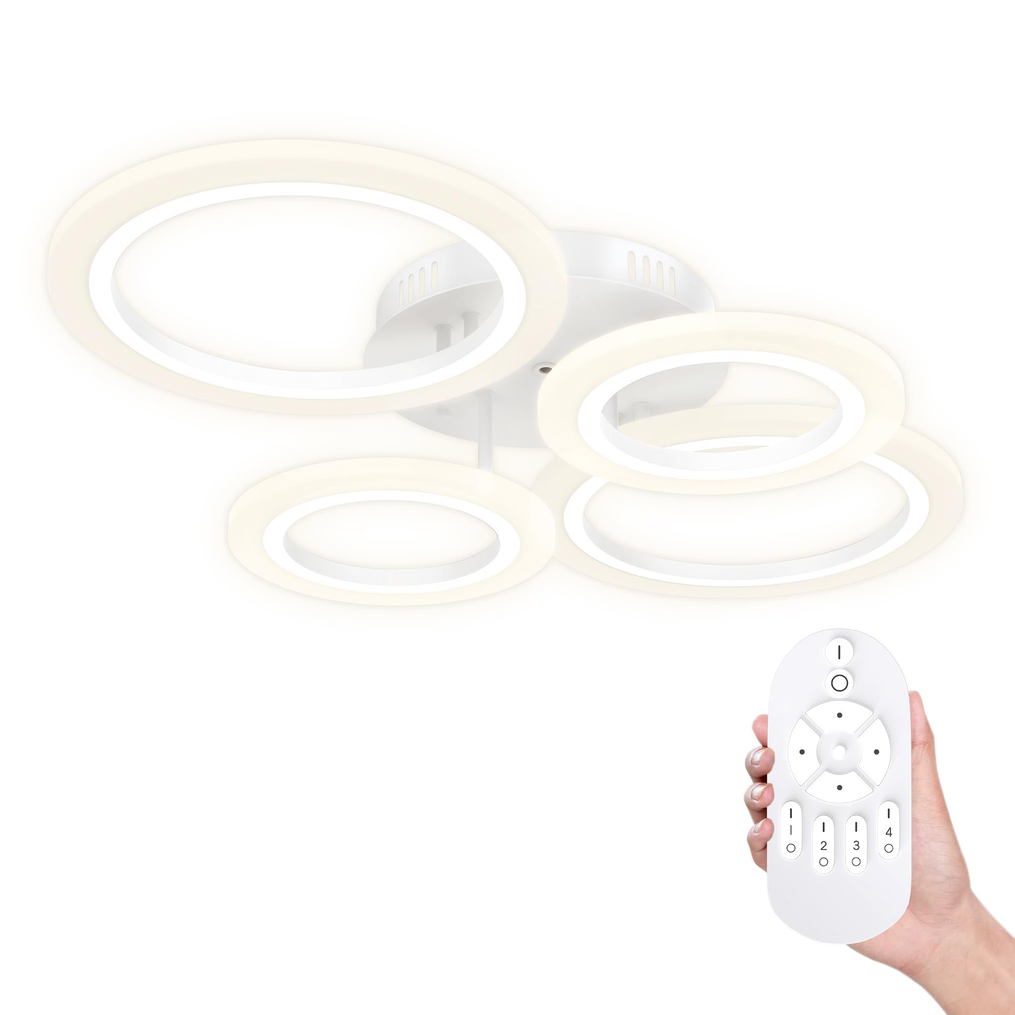 SUBTLETY 60W Dimmbar Deckenleuchte LED Deckenlampe mit Fernbedienung IP44 Wasserdichte Badlampe Modern Kreisverkehr Schlicht Lampe für Büro Wohnzimmer Schlafzimmer Flur Keller Küchen (2+2 Ringe)