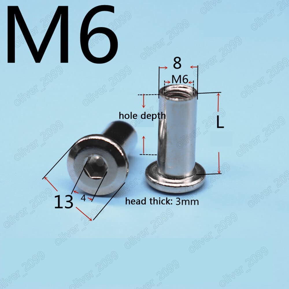 Nickeled Rivet Cap Nuts Hex Socket Furniture Connector Barrel M3/M4/M5/M6/M8/M10 (M5-0.8 x 25mm, 50pcs)