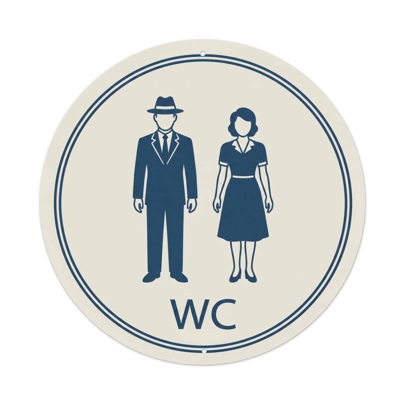Olhnbad Style Ivory Navy Double Line Restroom Notice Wc Metal Tin Sign