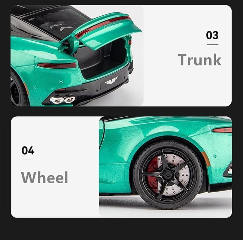 Image of Kids Model 1:24 Astorn Martin Die Cast Metal Car Pull Back Action Opening Doors with Realistic Engine Sound Lights Toy Car Gift for Boys - Green