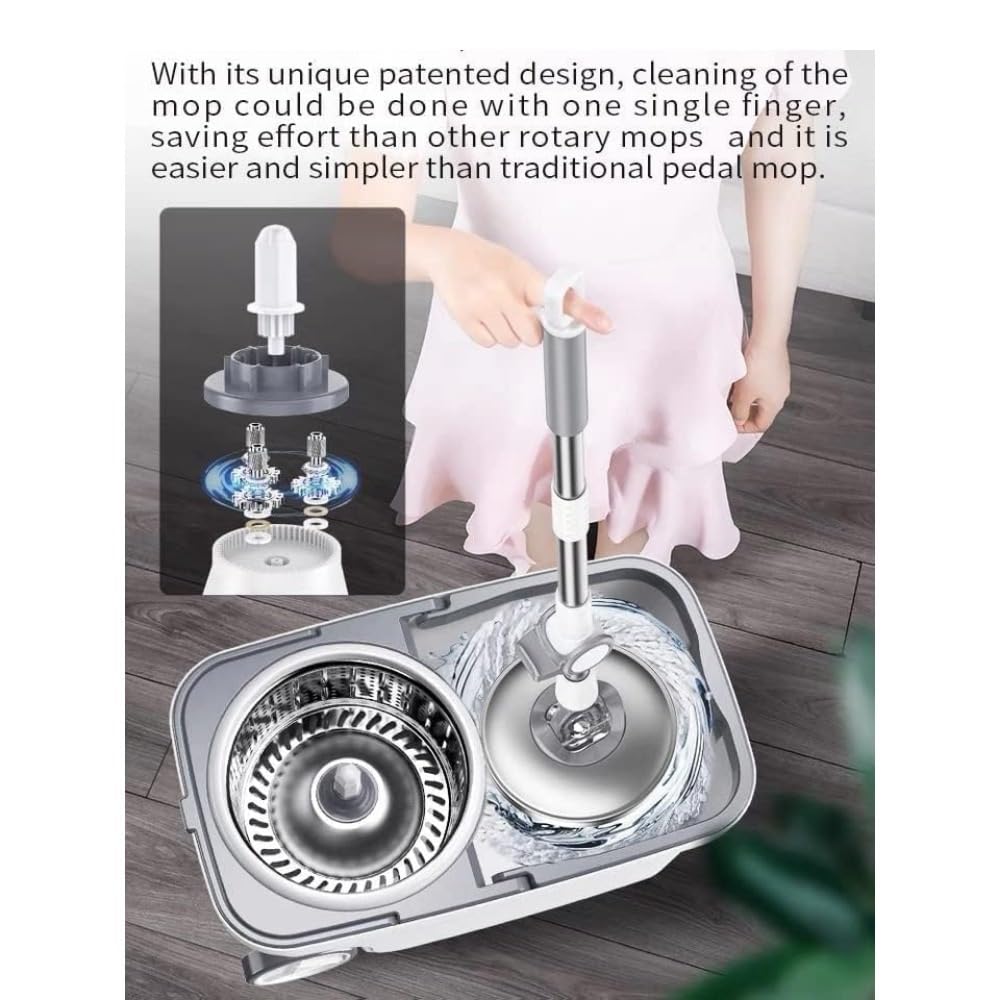 zestaw do czyszczenia zestaw do czyszczenia basenu Mop obrotowy wiadro 360 obrotowy system czyszczenia podłóg z 6 wymiennymi wkładami z mikrofibry, 62" przedłużona rączka