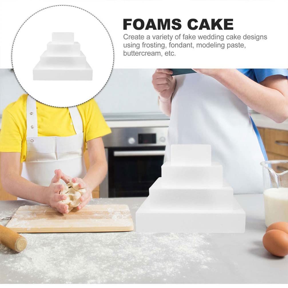 PAREKS 4 Stuks Cake Dummies Vierkante Foam Cake Dummy Set 4 Tiers Dummy Cakes voor Decoreren Bruiloft Cakes Verjaardag Cakes Display Cakes Feesten
