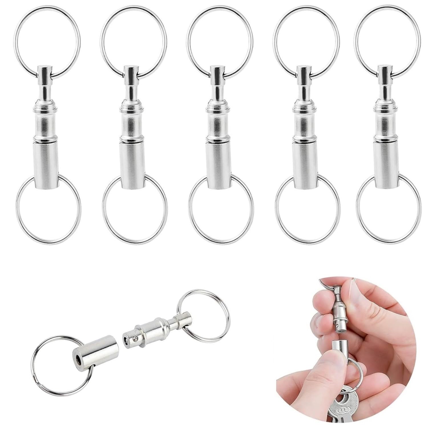 LSTKLY Quick Release Key Rings Keychain - 5PCS Detachable Pull Apart Key Rings Double Spring Split Snap Seperate Chain Lock Holder Removable Handy Convenient Keychain for Man Woman Children