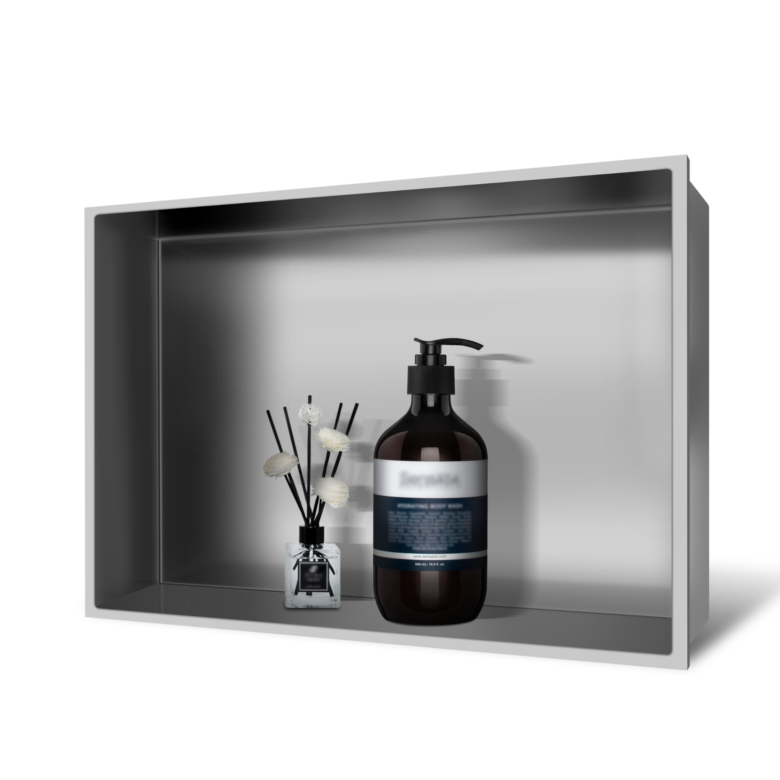 BATHFINESSE Shower Niche 18" X 12" Brushed Nickel, Stainless Steel Wall Niche Single Shelf Recessed Shower Shelf for Bathroom Storage, No Tile Needed