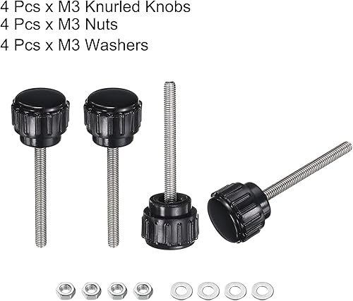 Miniatura 279 de uxcell Juego de 4 perillas moleteadas, tornillos de pulgar con tuercas y arandelas, rosca macho métrica M6 x 1.378 in, cabeza de plástico de 0.984