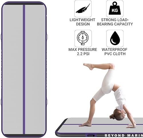 Miniatura 3 de BEYOND MARINA Colchoneta inflable de gimnasia de 48 pulgadas de grosor para entrenamiento en el hogar, animadoras, yoga, agua, con bomba eléctrica,