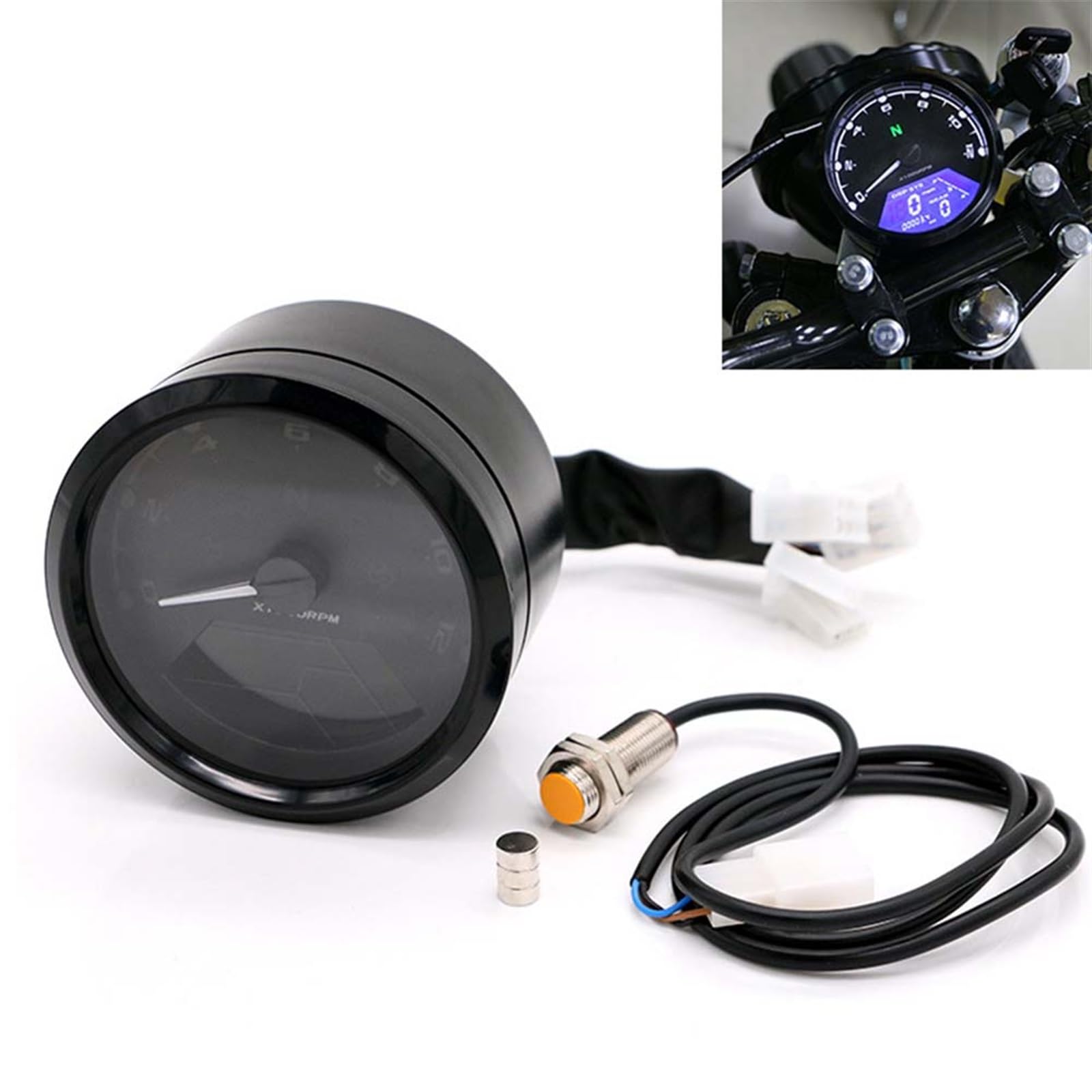Tachimetro digitale universale for motocicletta, contachilometri, contachilometri, indicatore a doppia velocità, schermo LCD, 1-4 cilindri Misuratore per motociclette