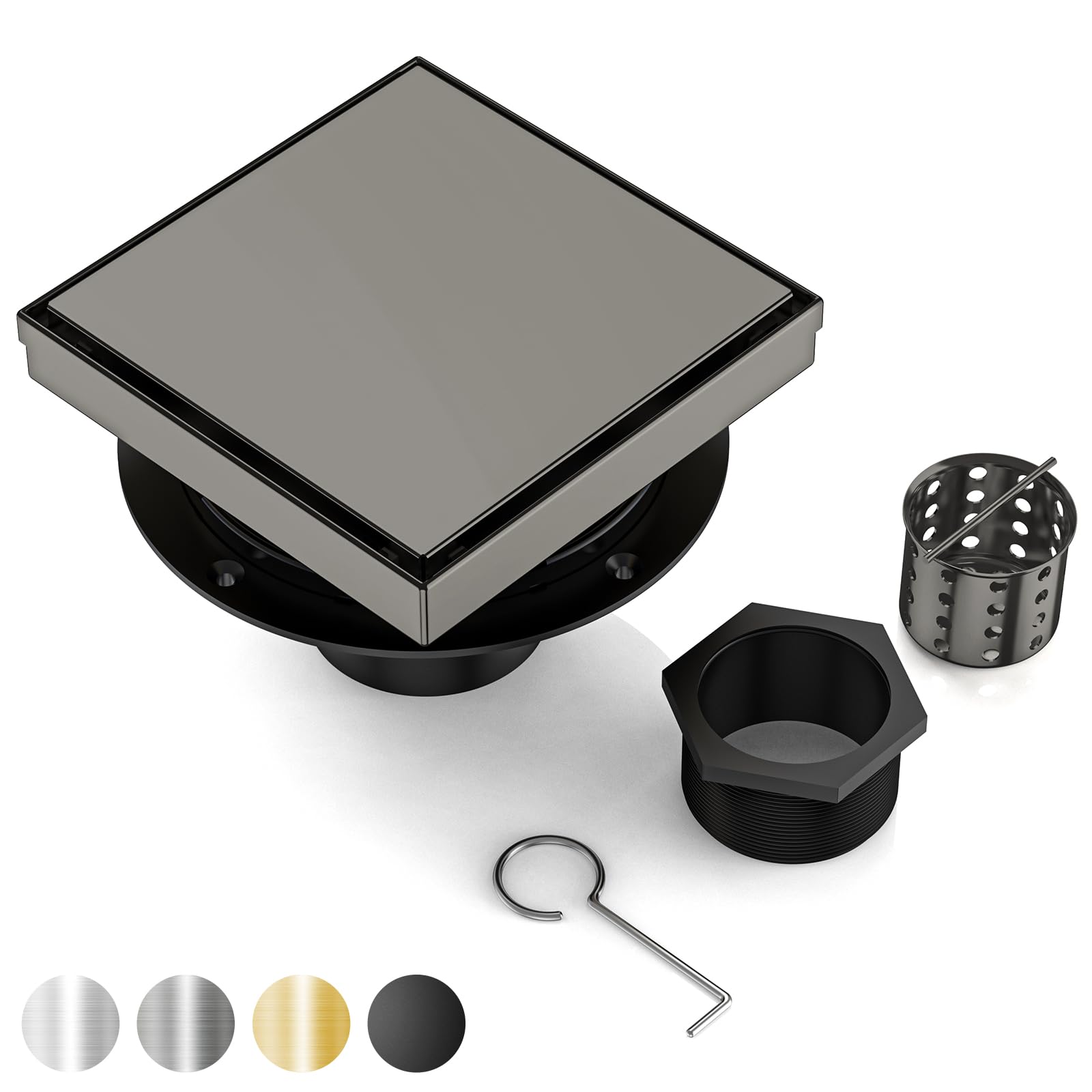 DLONE® Shower Drain | 6 Inch Gun Gray with Tile Insert Panel