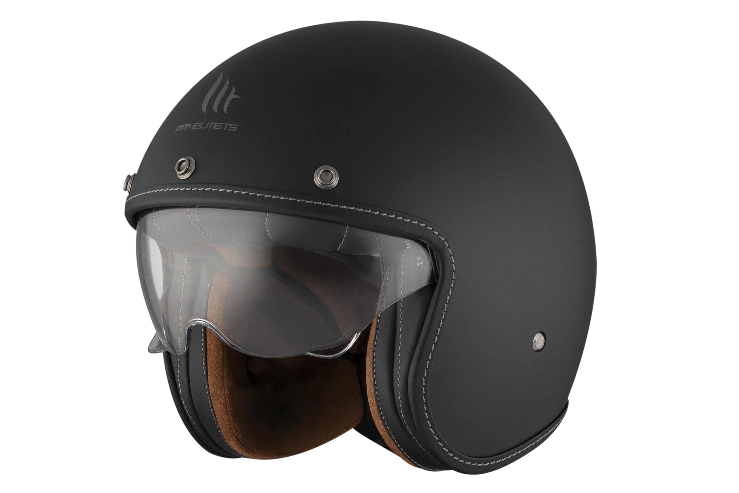 MT Helmets Le Mans 2 SV – Casco Moto Jet Vintage con Detalles en Cuero, Visor Solar Retráctil Full Vision, Interior Lavable y Calota HIRP | Homologado ECE 22.06 & DOT