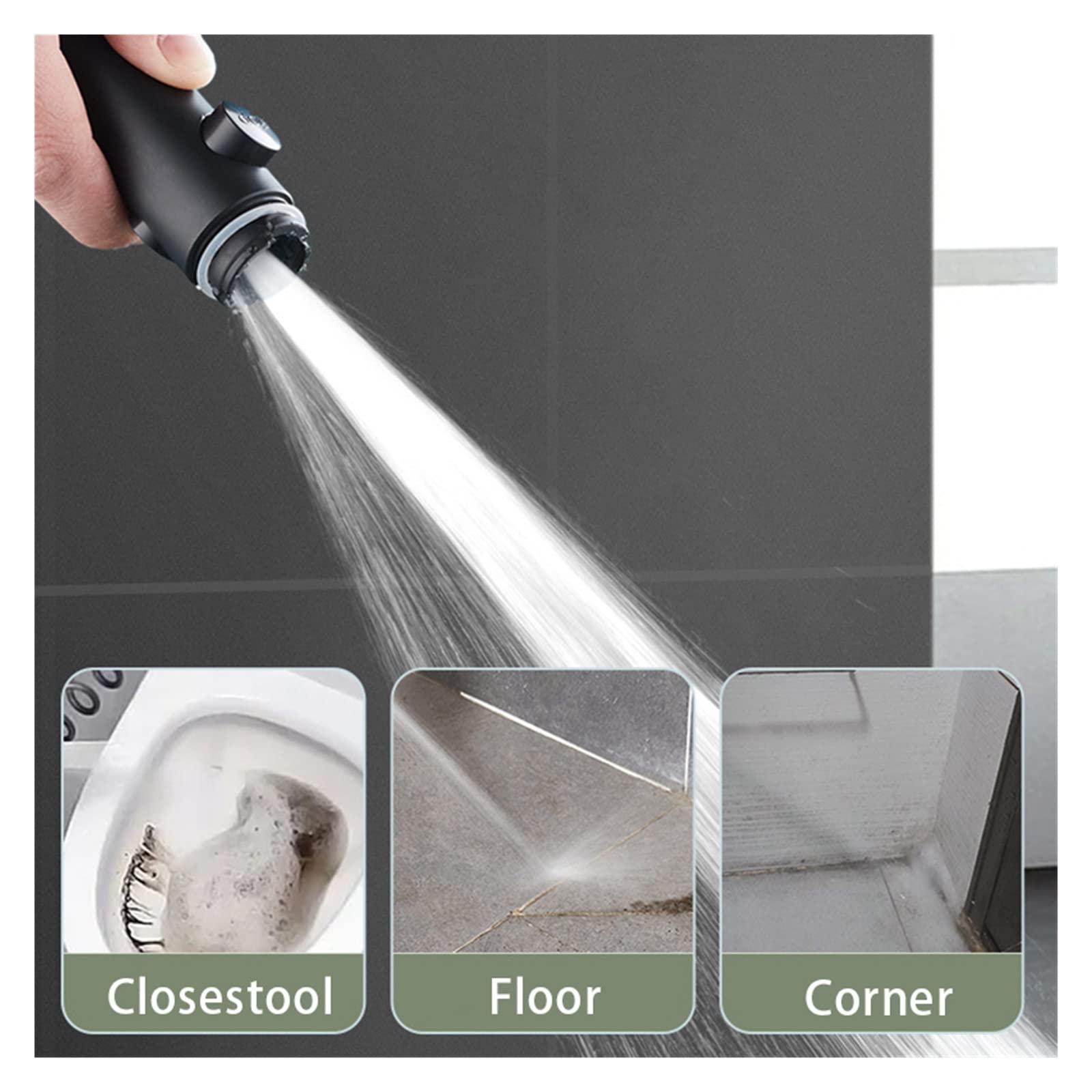 シャワーヘッド ブラック 節水 節約 停止ボタン付 マッサージ 健康 入浴 3点 シャワーヘッド、高圧ハンドヘルドシャワーヘッド、オン⁄オフ一時停止