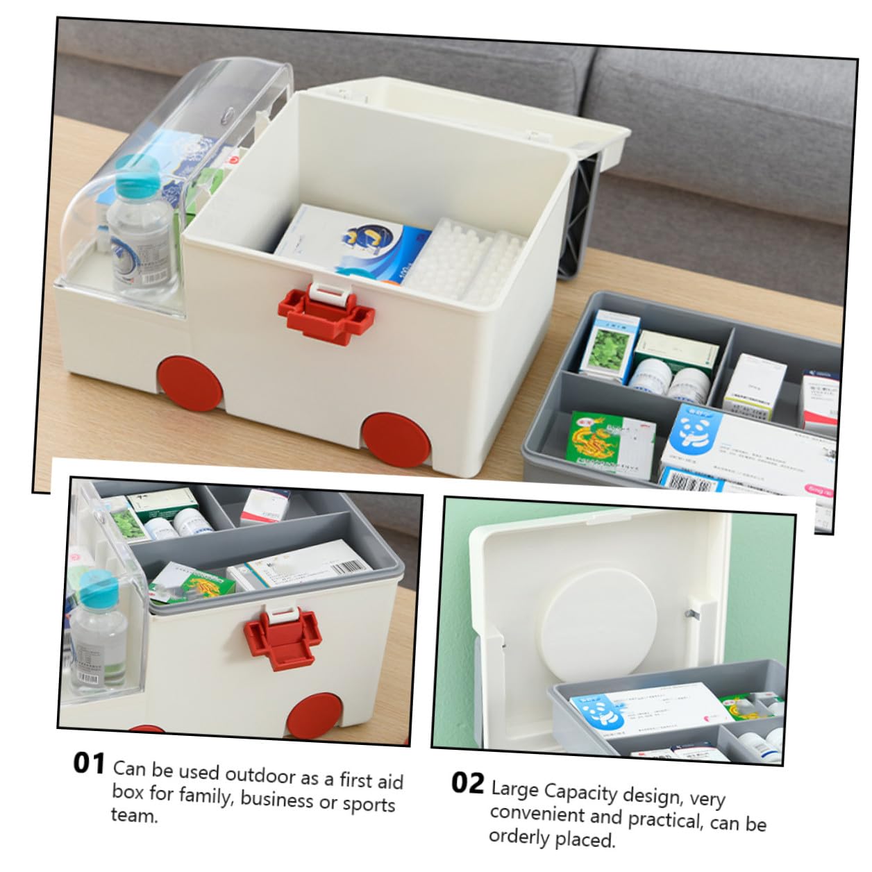 Homoyoyo Caja Organizadora de Medicamentos de Gran Capacidad Resistente de Plástico y As con Asa Ergonómica para Uso Doméstico y Viajes Almacenamiento Seguro para Botiquín y Suministros