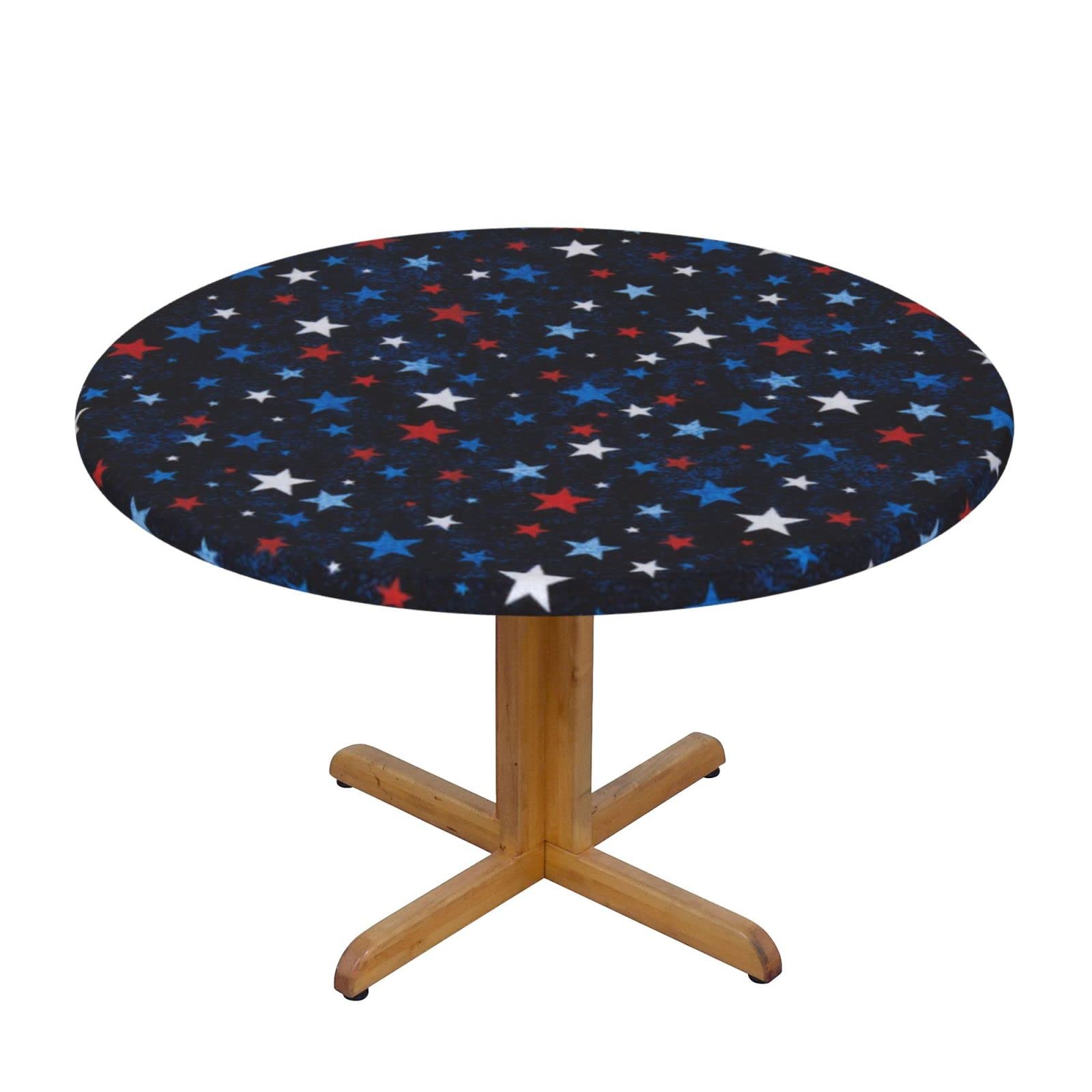 Lsjuee Round Fitted Tablecloth 45-50in Elastic Edged Table Cloth for Kitchen Dining Party Home Decor - Vintage Patriotic Star