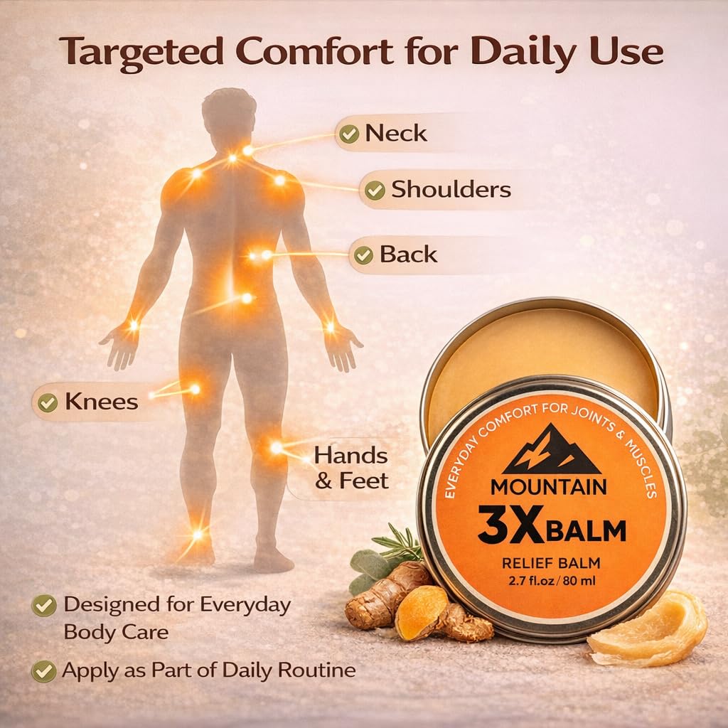 Mountain 3X Balm, Mountain 3X Relief Balm - 2.7fl oz – Soothing Body Balm for Neck, Hands & Feet with Organic Arnica & Camphor (1 pack)