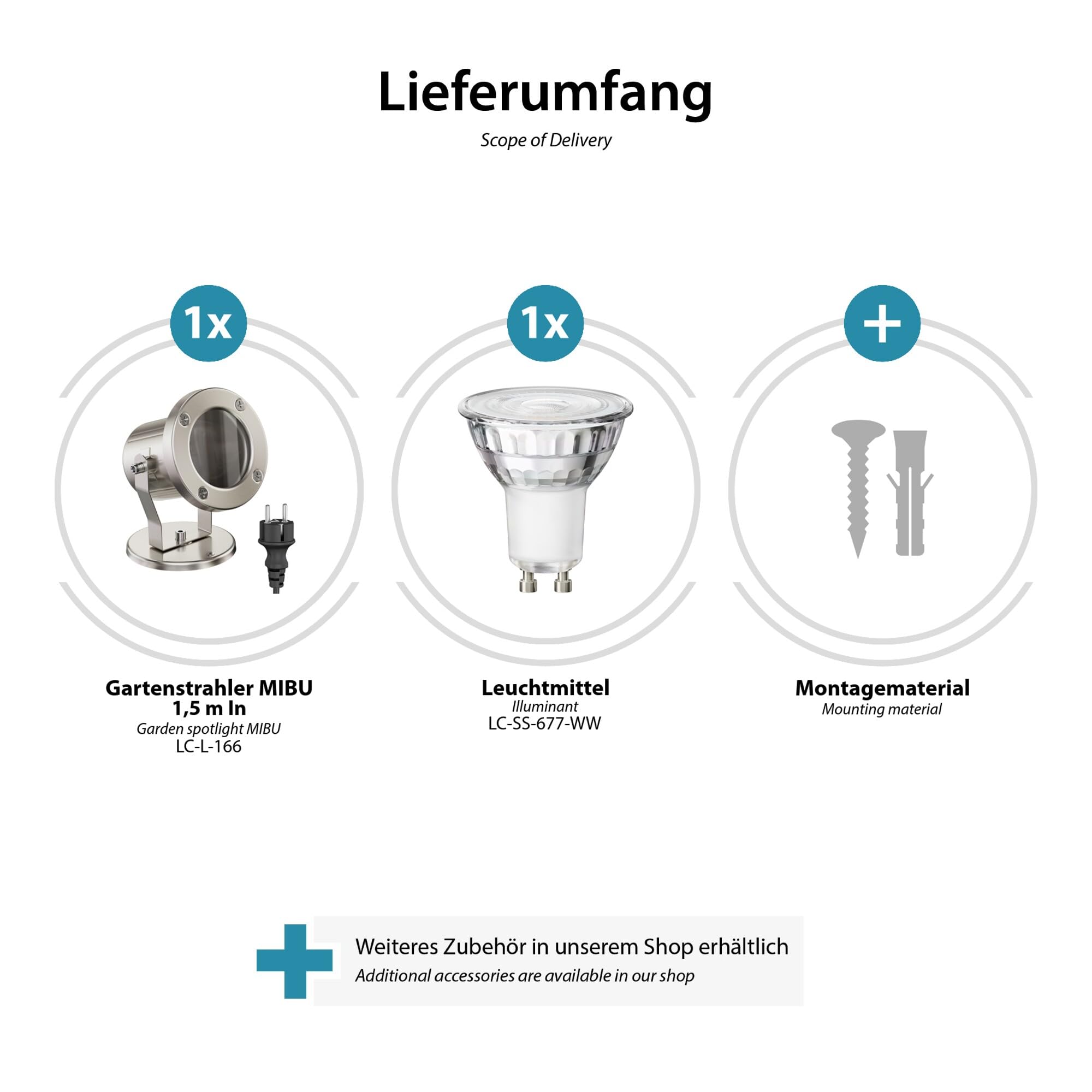 Faretti Da Giardino MIBU LED - IP55, Acciaio Inox | Per Esterni Con Spina - Foto 3