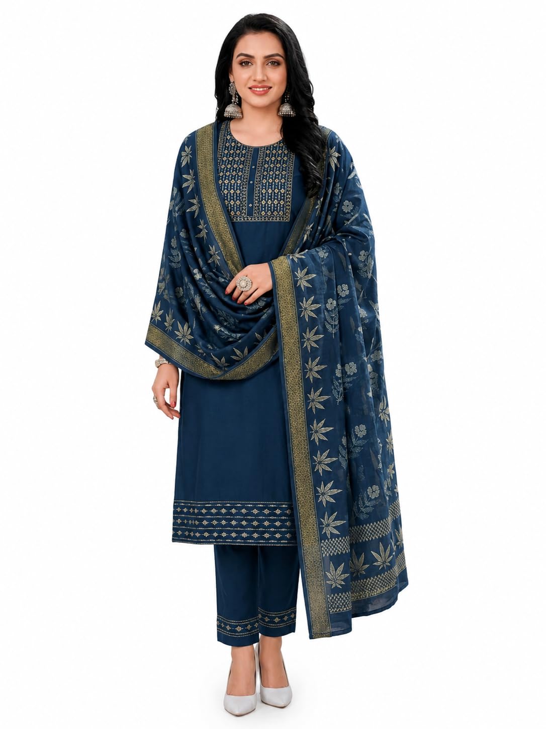 Women Straight Kurti Trouser with Digital Floral Print Chanderi Dupatta-picture-24