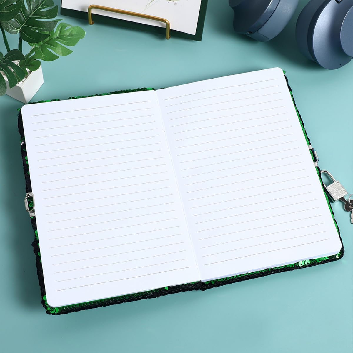 VICASKY Diario Calcio con Lucchetto e Decorazioni Scuola, Quaderno Calcio Ragazzo Ragazza in Carta Verde con Effetto Scintillante, Set 2 Pezzi Portatile per Scuola