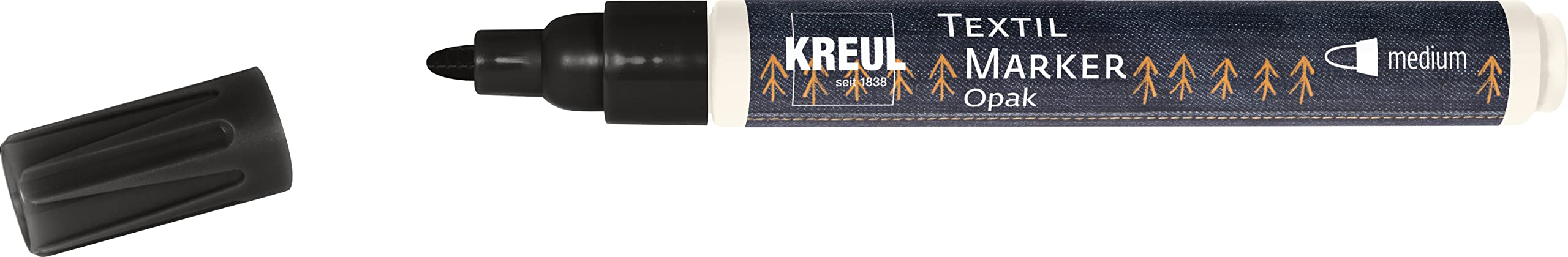 KREUL 92772 Javana Texi Mäx Opak Fabric Paint Pen for Light and Dark Fabrics Washable After Fixing with Bullet Tip Approx. 2-4 mm, black