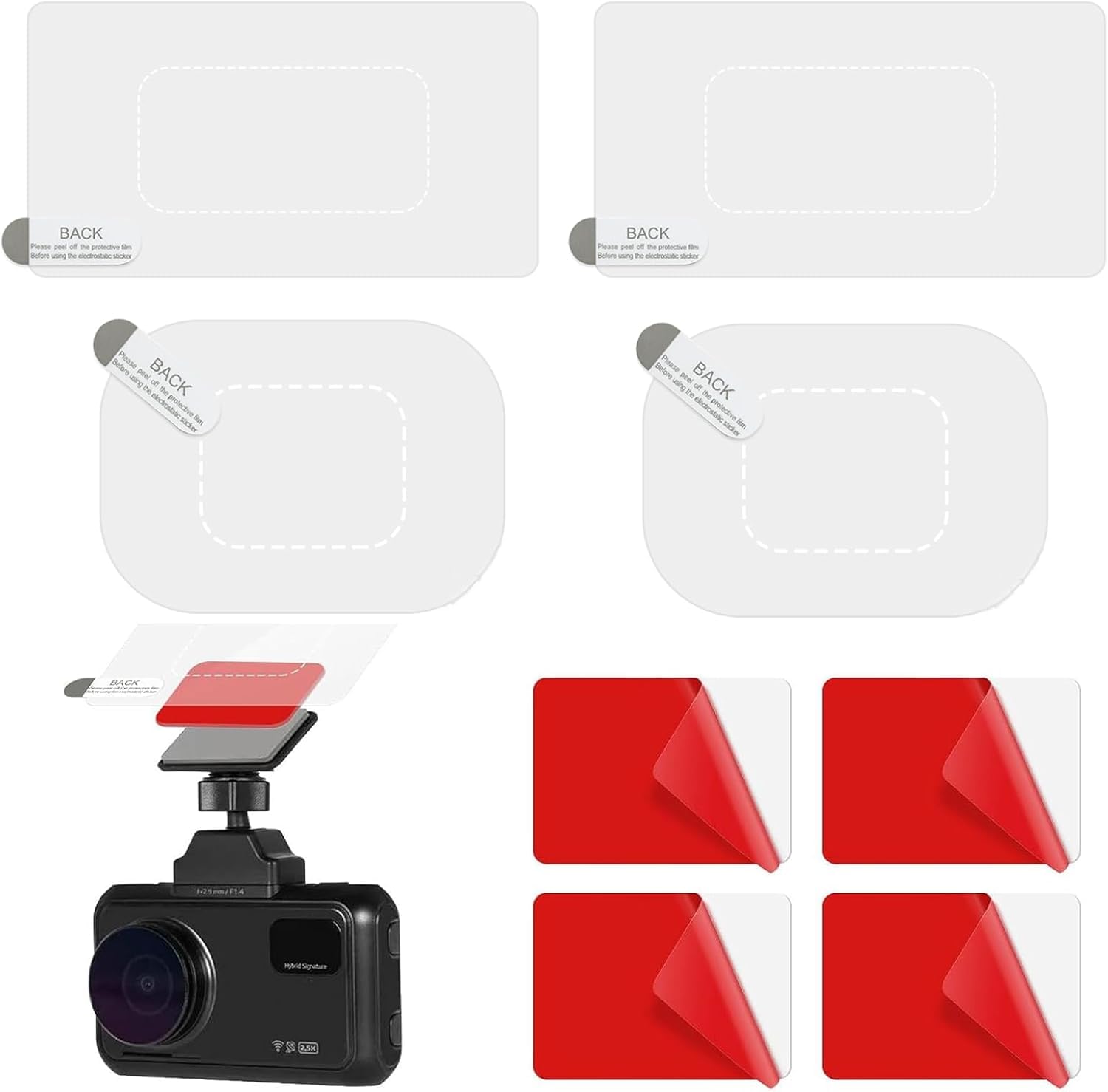 Double-Sided Sticker Adhesive Pad and Car Windshield Electrostatic Film, Dashcam Sticky Pads Replacement for Windscreen Windshield Dash cam Mounting Pad 4 * 3CM,(Rectangle-8Pack)