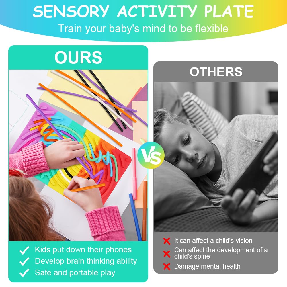 Lot De 2 Planches D'activité Sensorielle – Silicone Double-face Dinosaure/éléphant, 22 Cordons, Anti-stress