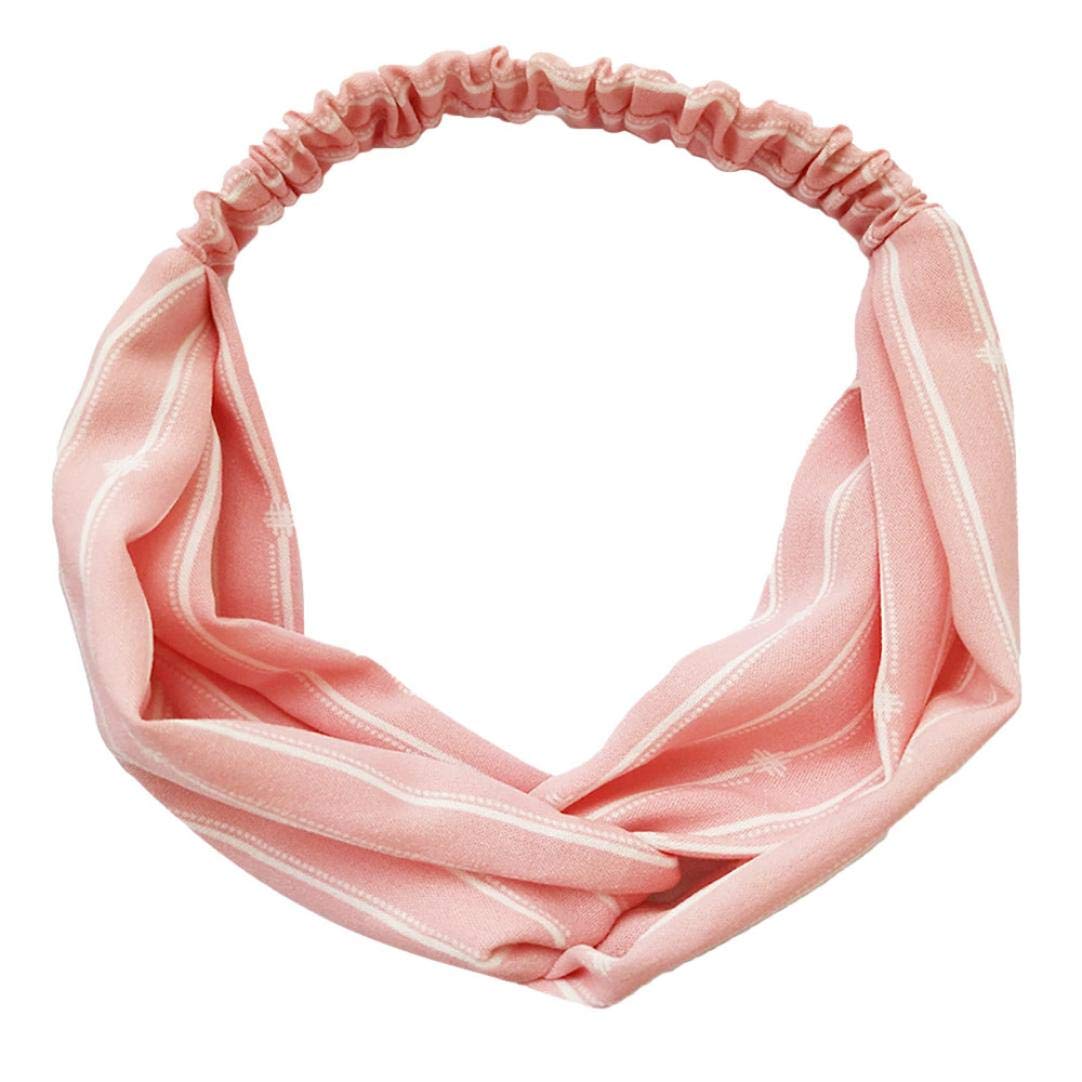 Xmiral Women's Pink Boho Floral Twist Knot Headband Elastic Wrap Turban Hair Band Yoga Sports (Pink)