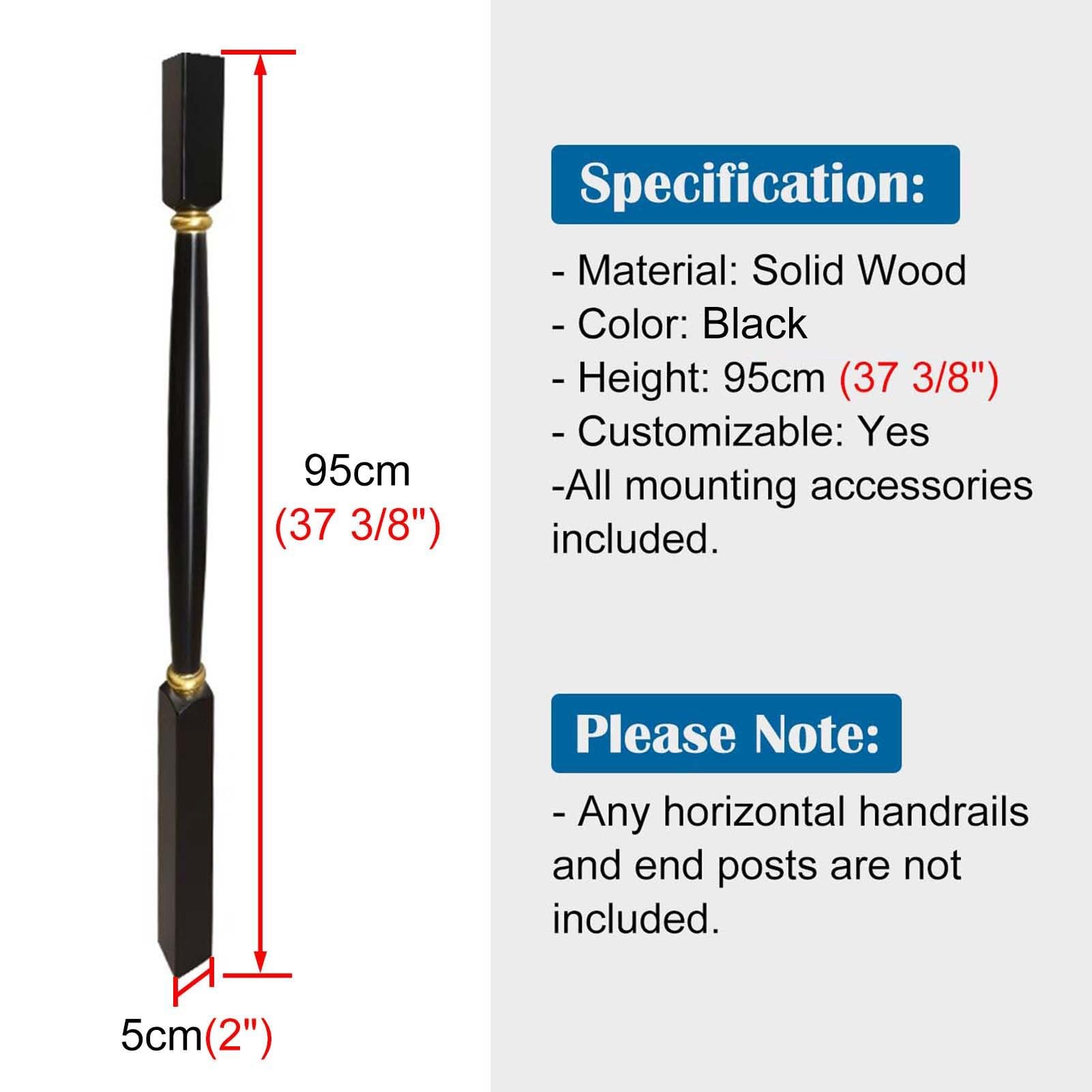 Barandillas para escaleras, Balaustres de escalera madera for remodelación escaleras, barandilla seguridad resistente, color negro(1 Pack)