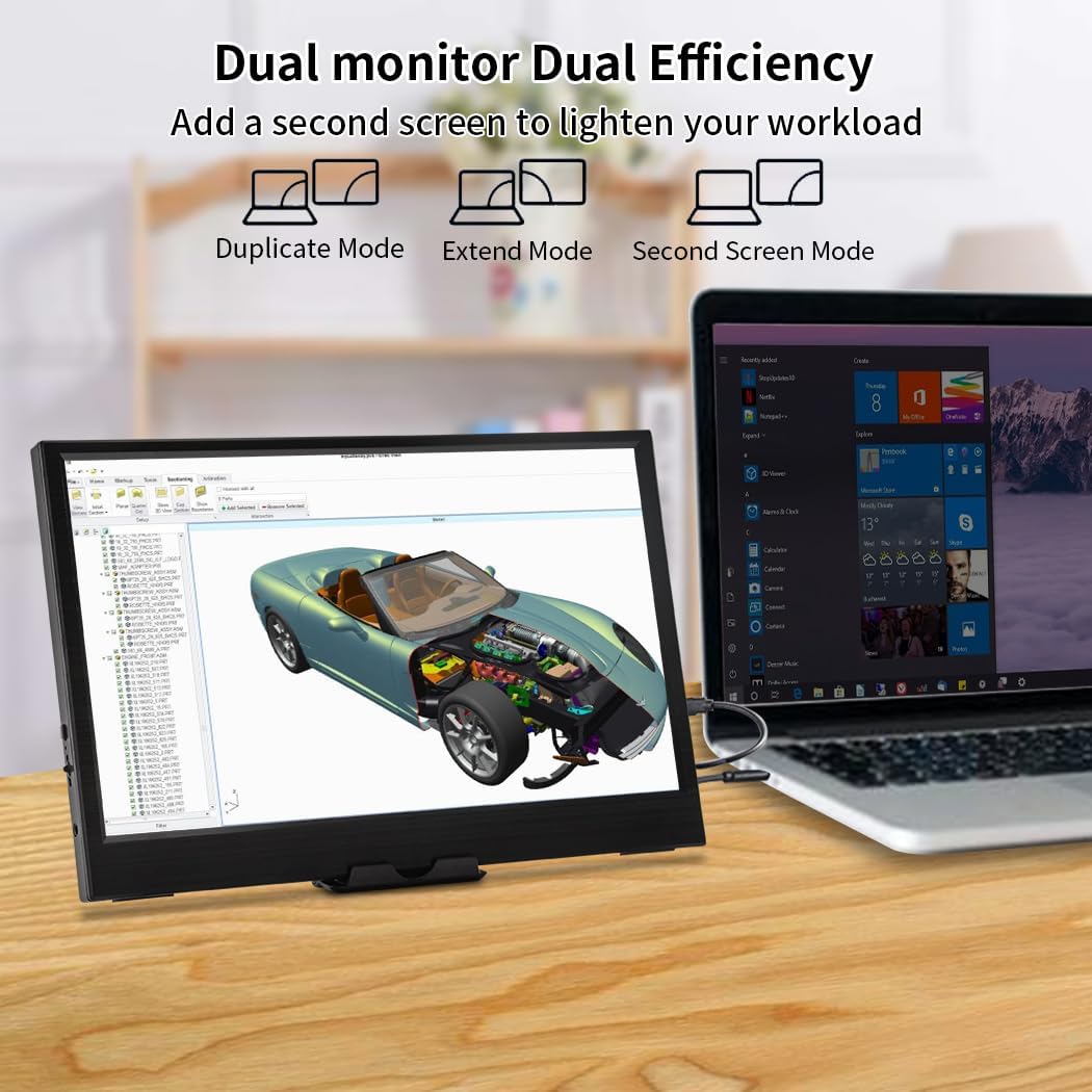 11.6 Inch Portable Monitor, 1366x768 HD IPS Small HDMI Display, Dual USB-C, Low Power External Screen for Laptop PC Mac Switch Rasp Pi Xbox, Lightweight Second Monitor with Stand 11.6 inch 1366x768 Nontouch image 3 of 17 B0F6CVQDF7