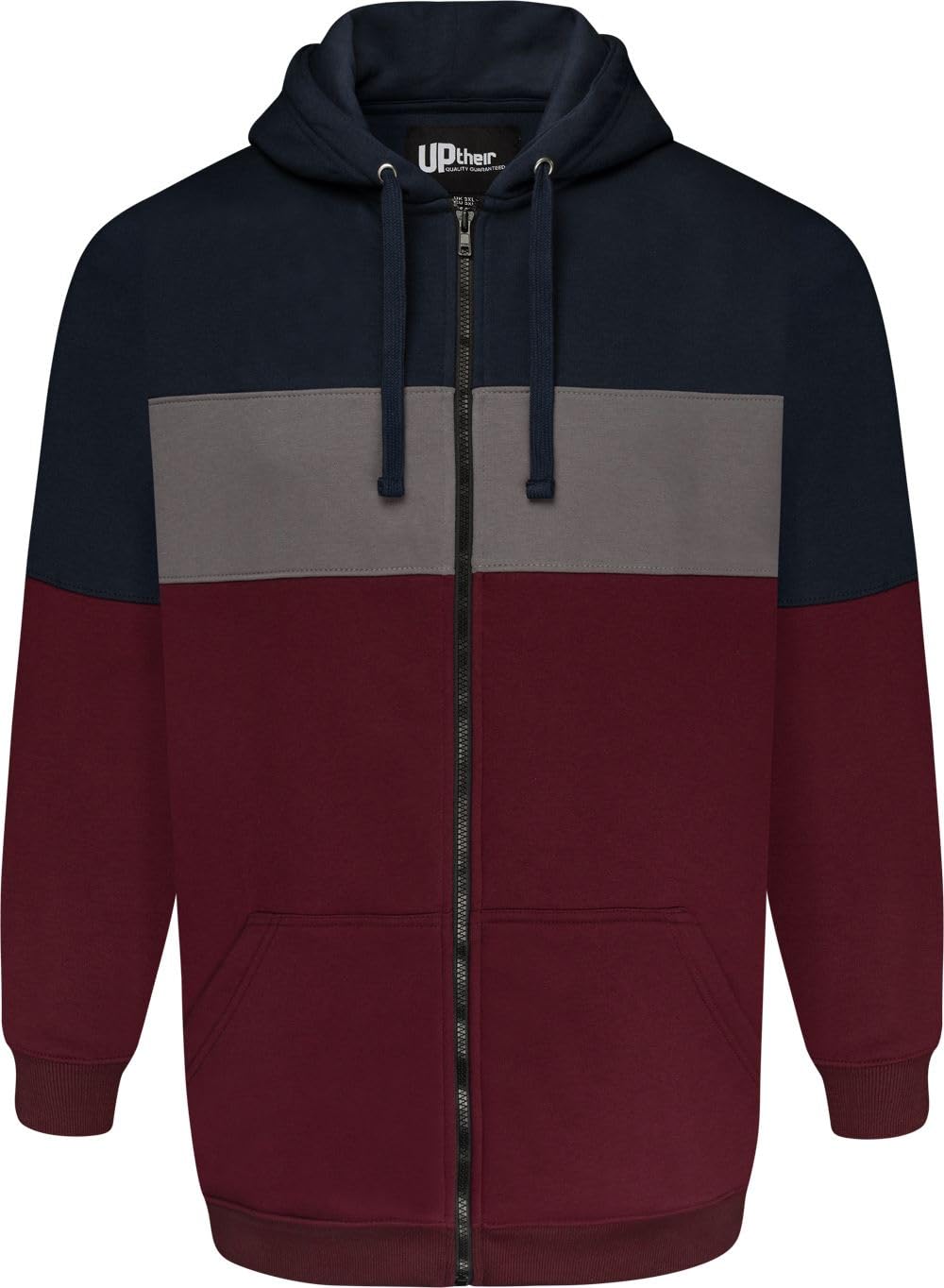 Uptheir Mens Tube Colour Block Full Zip Hoodie - Red - 6XL