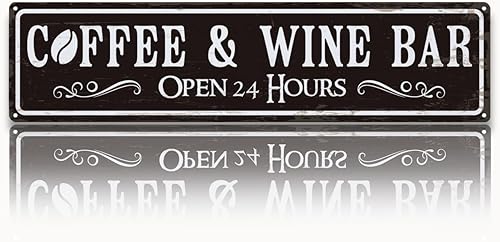 Decoración de bar de café y vino, letrero de apertura de 24 horas, letrero de metal retro, decoración de pared rústica de granja, decoración vintage