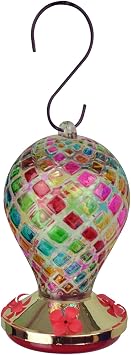 Red Carpet Studios Large Glass Hummingbird Feeder Balloon-Shaped Hanging Garden Decor, Holds 26-Ounces Nectar, 7.5" Long, Multicolor