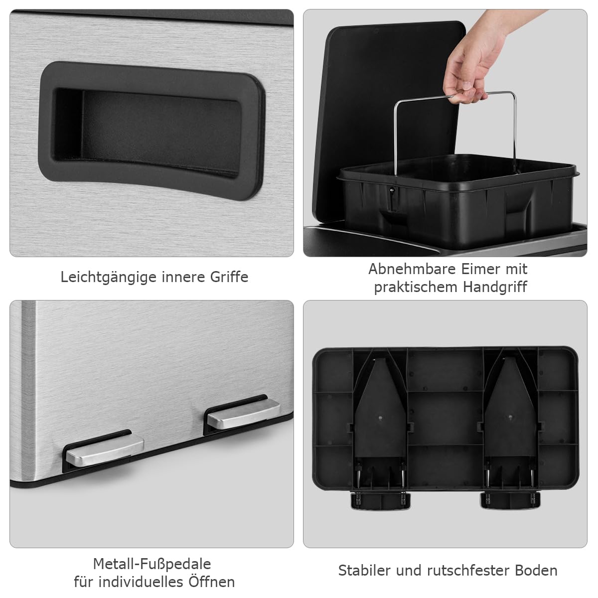 GOPLUS Cubo de basura de acero inoxidable, 2 x 30 L, con 2 compartimentos, a prueba de olores, con tapa, asas, pedal de metal y 2 cubos interiores de plástico, cierre de suavidad para cocina y salón