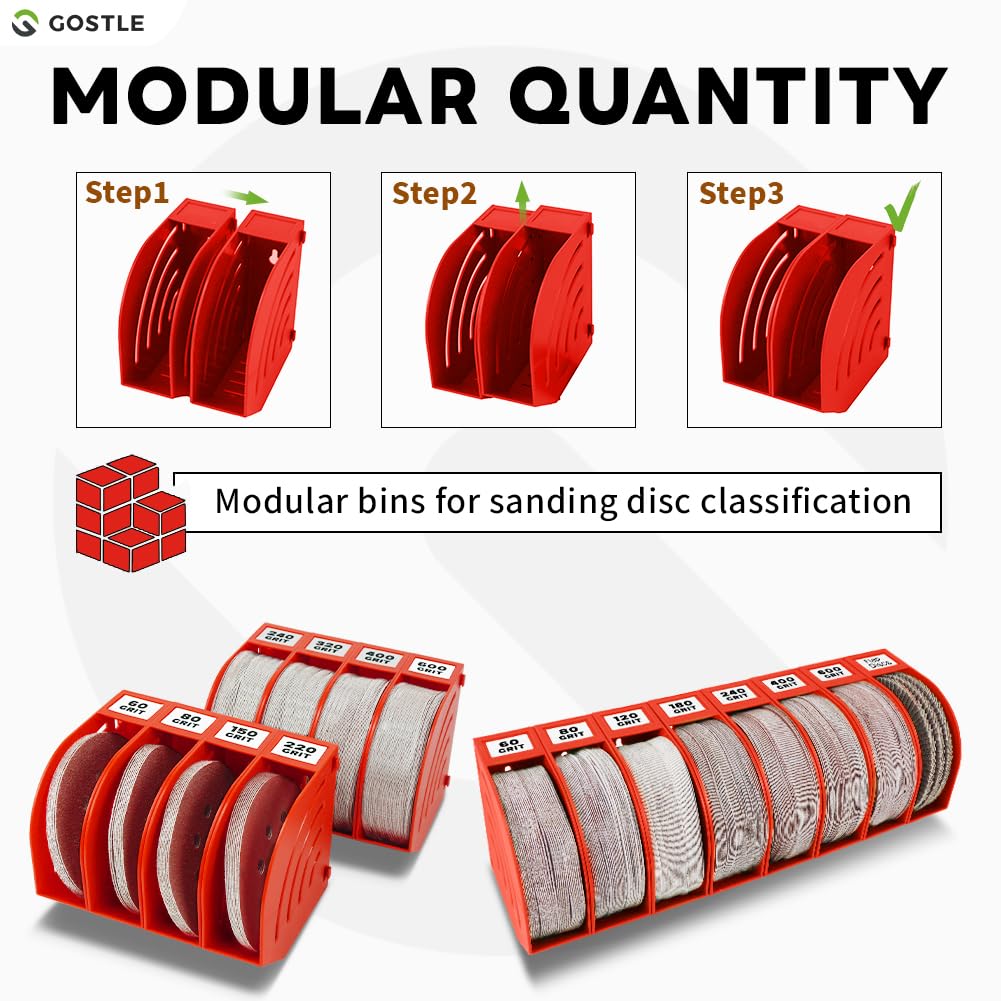 gostle 150 mm Sanding Disc Storage Box, Sandpaper Organizer with 10 Bins, Space-Saving Storage Rack - Image 4