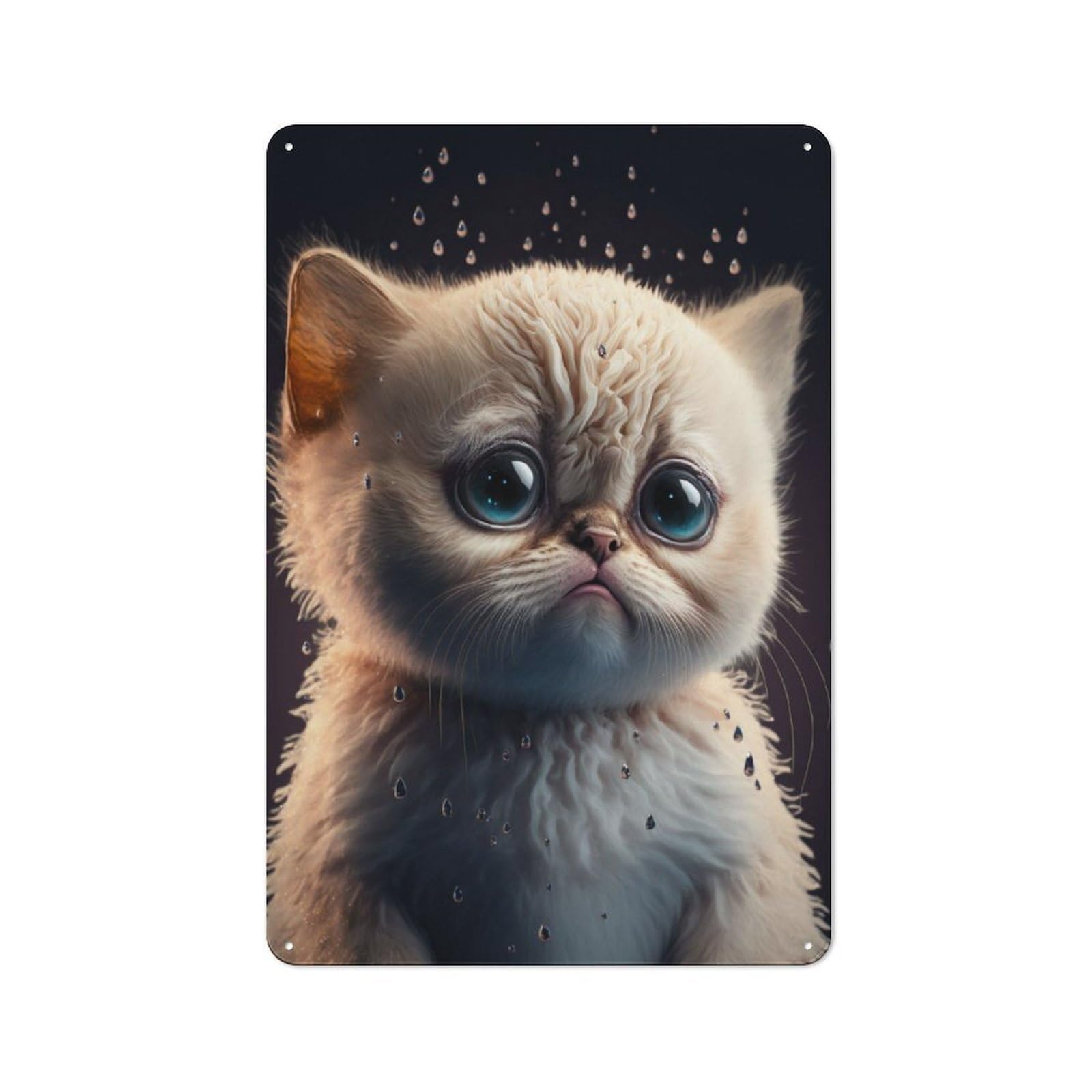 Junmoney Cute Baby Cat Rain Rustic Tin Wall Plaque 30X20cm For Studio Or Craft Room, For Garage, Workshop And Man Cave Decoration