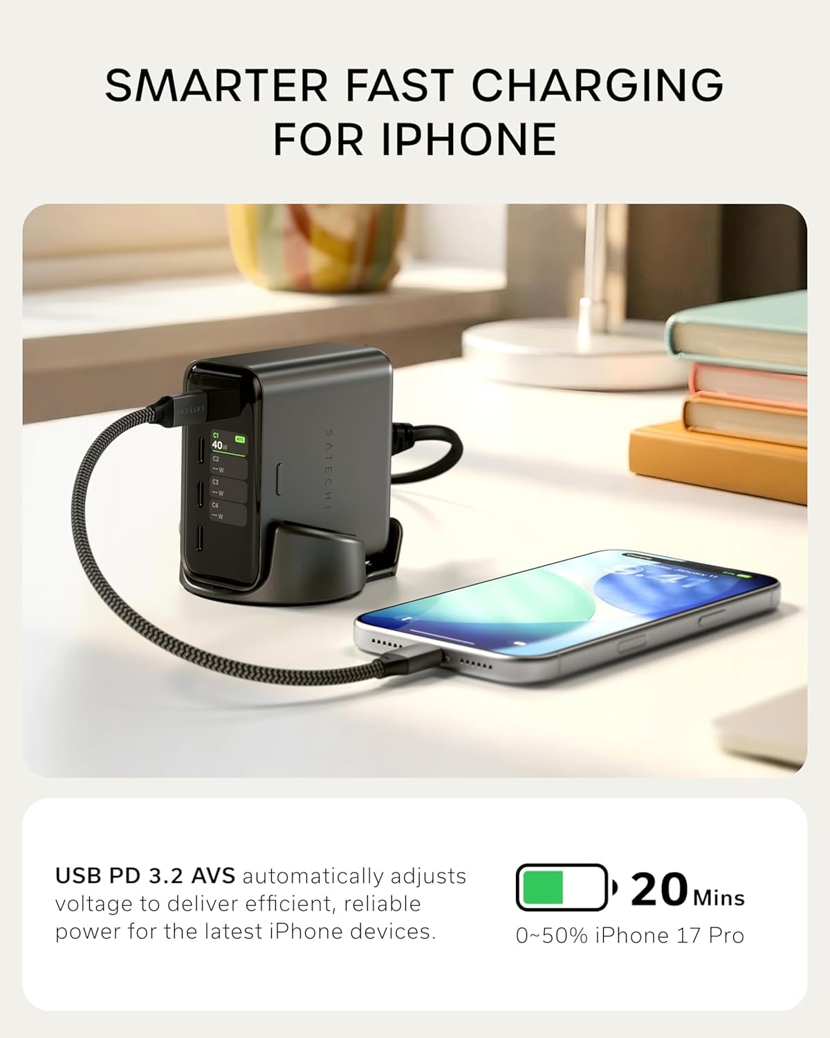 SATECHI Bundle ChargeView 140W Tischladegerät (Space Schwarz) und Thunderbolt 4 USB C Kabel Bundle