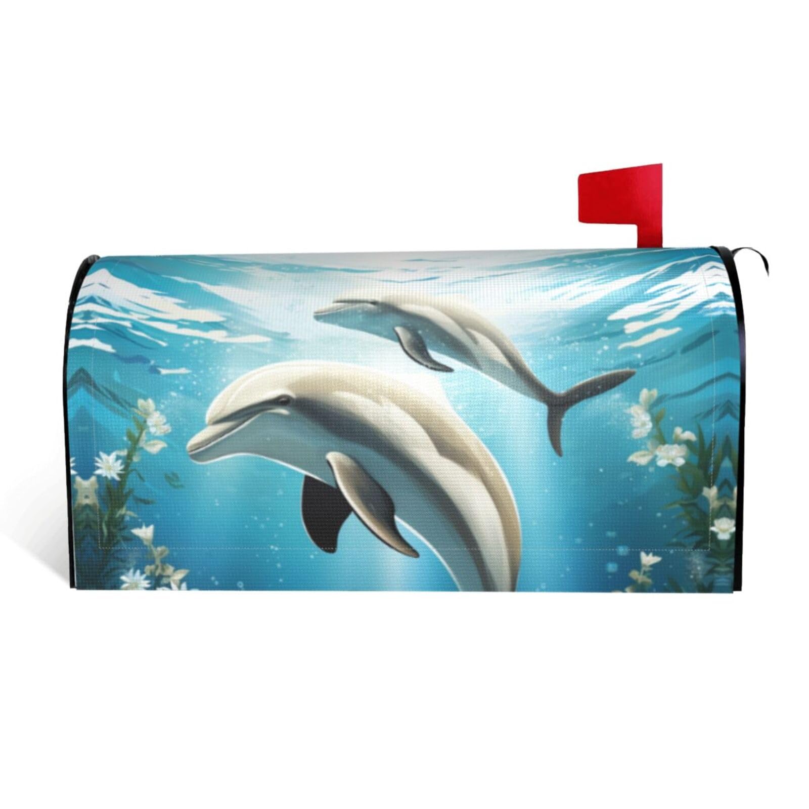Kiss Dolphin Tale Mailbox Covers Magnetic Standard Size 25.5x21 in, Decorative Post Letter Box Cover Waterproof Mailbox Wraps Outdoor Post Wraps for Garden Yard Home Decor