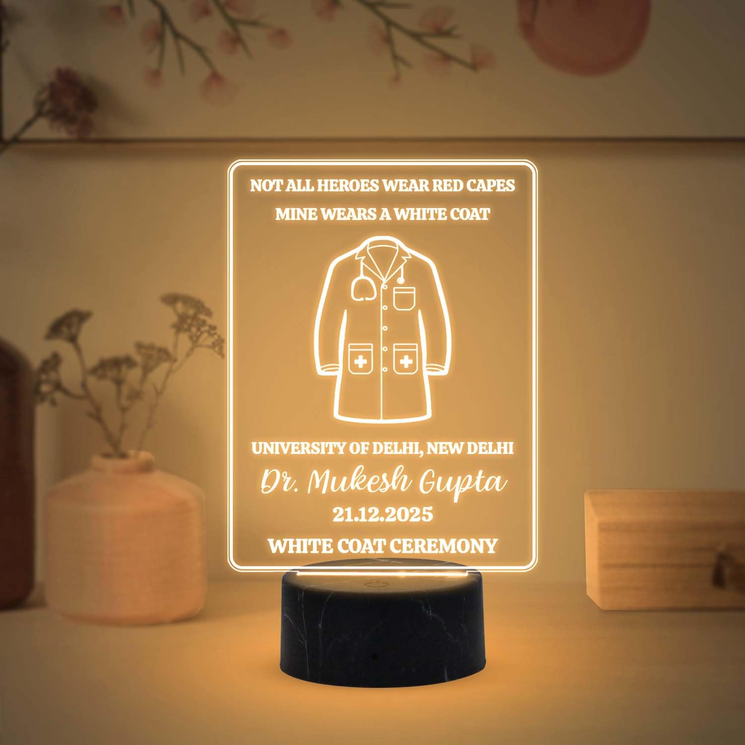 Gift Me Bazar Personalized White Coat Ceremony Gift | Birthday Gift for Doctor | Gift for Medical Student | Warm White Light & On/Off Touch Button | USB Powered | Happy Doctors Day Gift-image-37