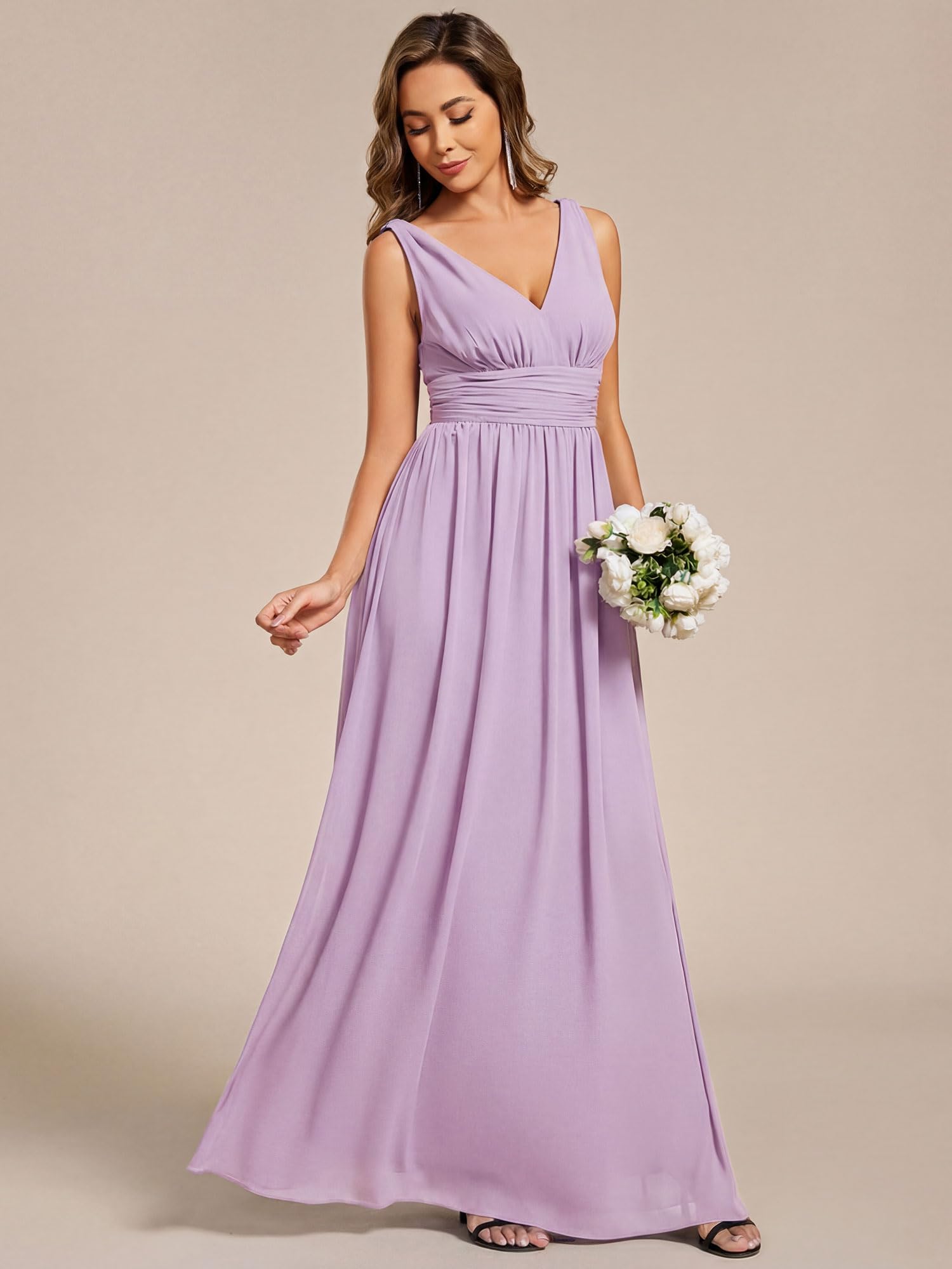 Ever-Pretty Abito da Sera Lungo Donna con Increspato in Chiffon Classico 09016