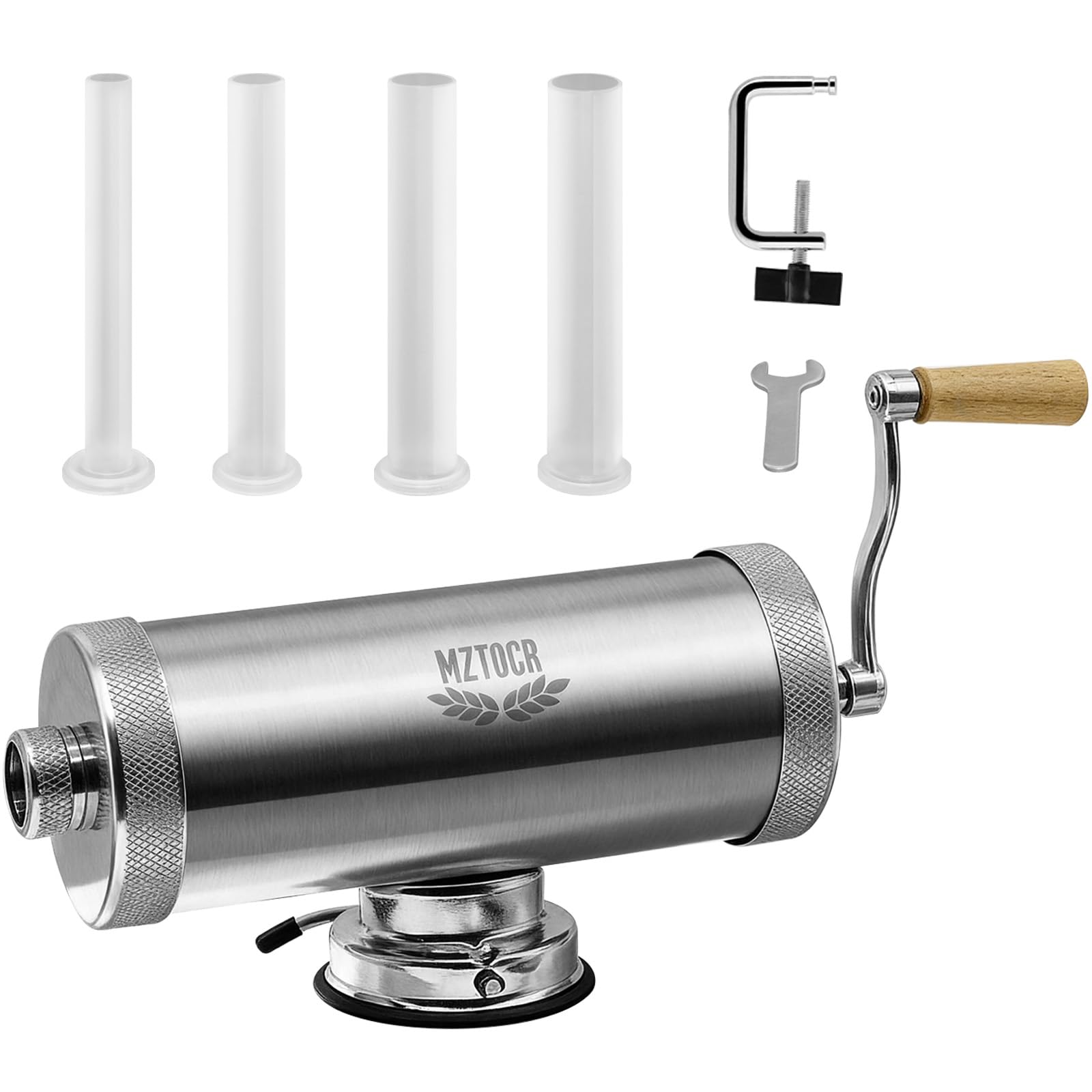 MZTOGR 5L Wurstfüller, Edelstahl Horizontale Wurstmaschine, Manuelle Wurstmaschine, Wurstpresse mit Tischklemme & 4 Füllrohre, Wurstfüllmaschine für Hausgemachte