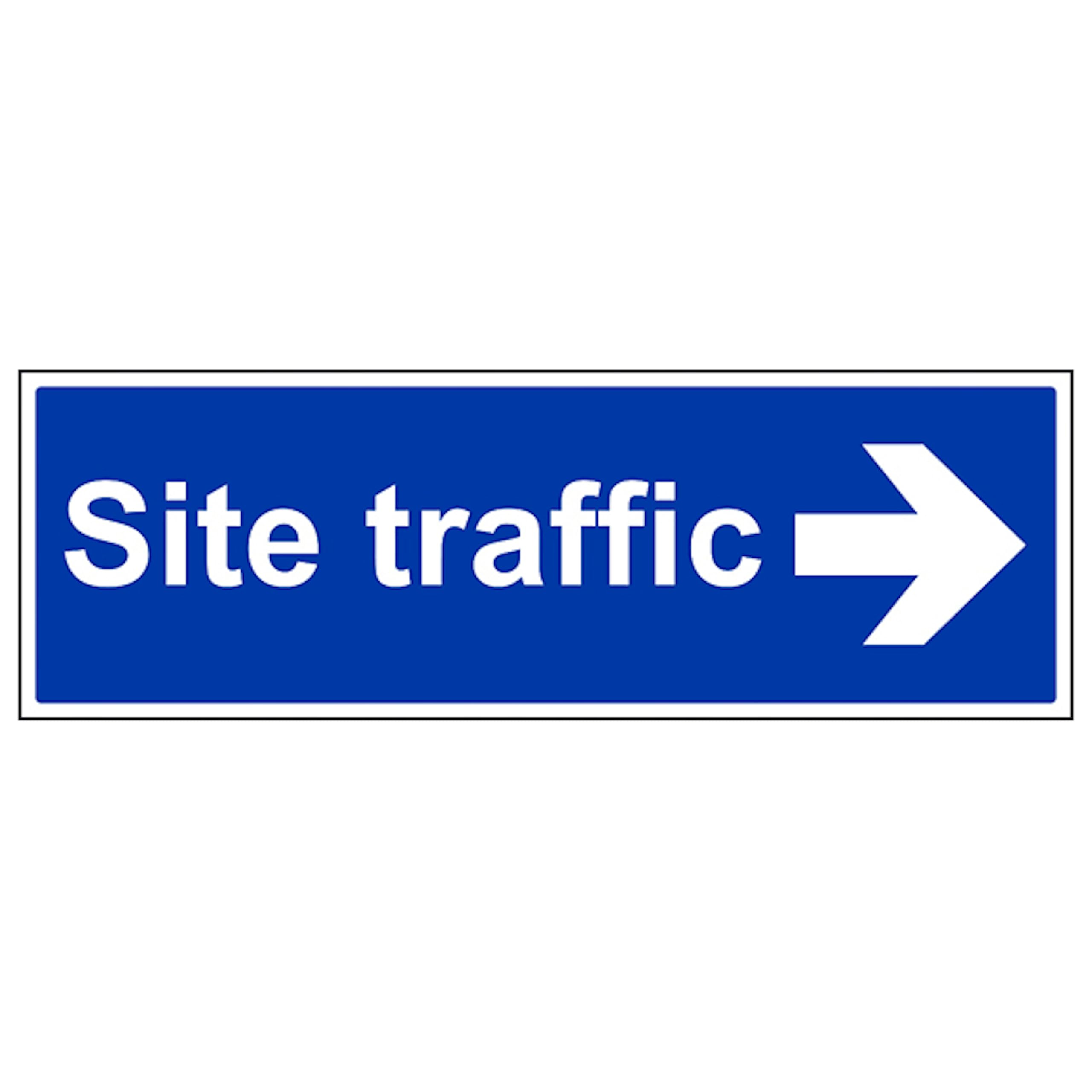 V Safety Site Traffic Arrow Right - Landscape 600 x 200 mm - 2mm Super-Tough Rigid Plastic Safety Sign, White