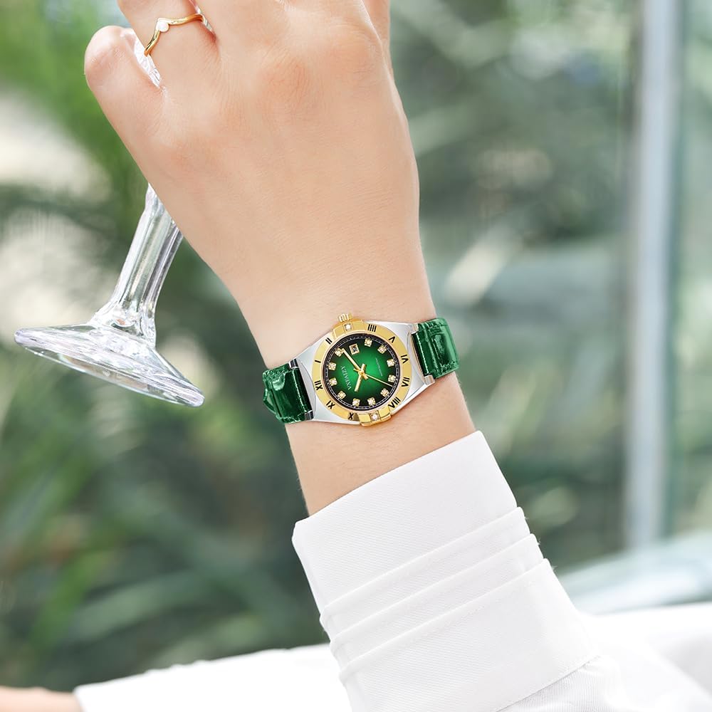 Elegant Watch for Women with Crystal Markers and Genuine Leather Band Ladies Calendar Watch - Image 2