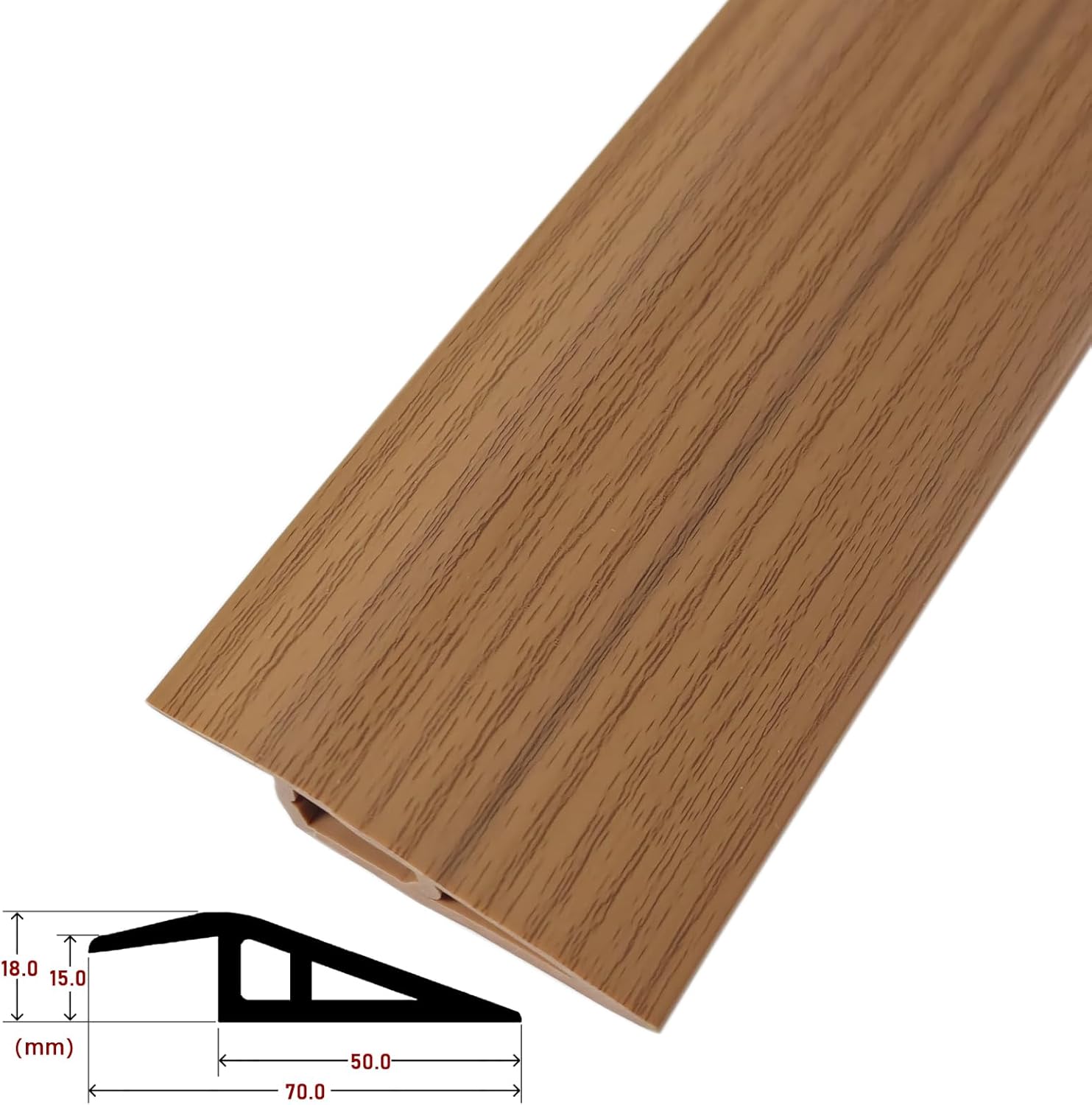 3.3ft Floor & Carpet Threshold Transition Strip, Vinyl Self Adhesive Overlap Edge Reducer, Edging Trim for Doorway Flooring Laminate and Tiles, Beveled Ramp Guard for 3/5" Thick Material