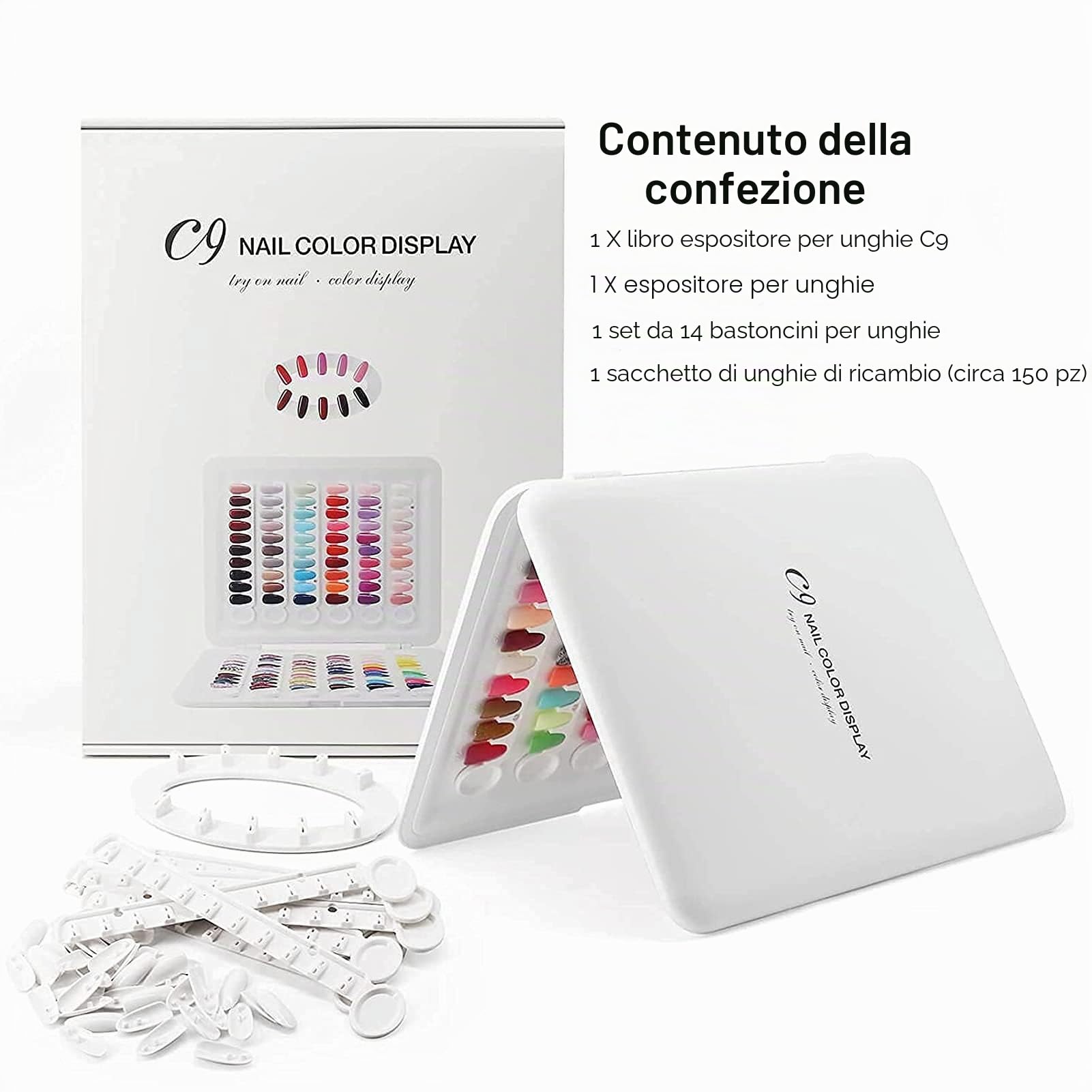 Espositore per 120 Colori di Sfumature Unghie con Clip 14 Colori, Ideale per Smalti Gel, Salone Manicure e Campioni Nail Art, Senza Bisogno di Colla, Supporto Professionale per Artisti delle Unghie