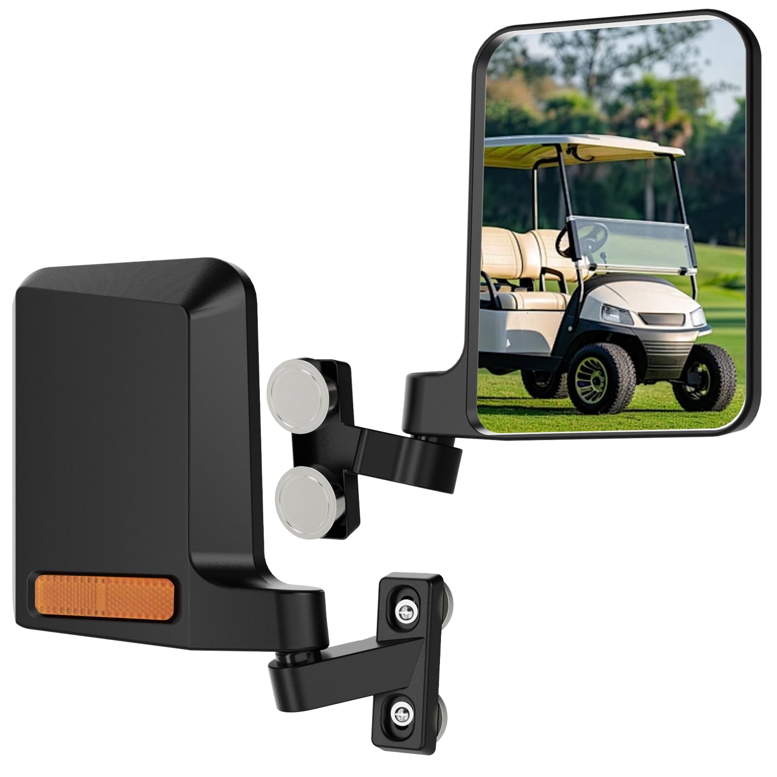 Universal Magnetic Side Mirrors with Recessed Reflector, Strong Magnetic Mirrors for Golf Cart, Tractors, Forklifts, Lawn Mowers, Compatible with Yamaha Club Car, EZGO, John Deere, Kubota