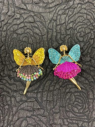 Image of Rhinestone Angel Ballerina Brooch Pin for Women Girls Fashion Crystal Gold Tone Cute Fairy Butterfly Ballet Dancer Brooches Lapel Pins Dainty Dress Accessories Birthday Christmas Jewelry Gift