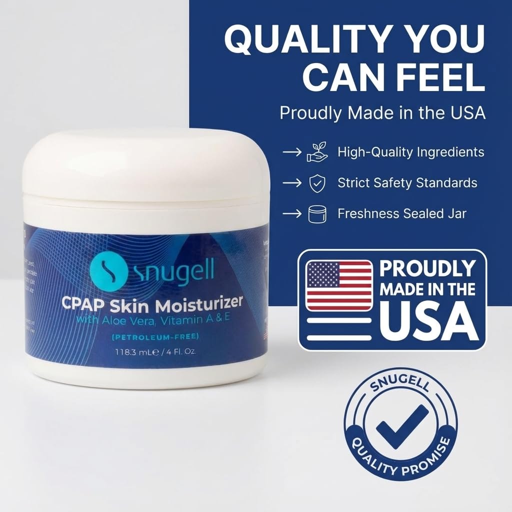 Snugell Hidratante para la piel CPAP | Crema facial diaria con aloe vera y vitamina A y E | Sin petróleo | Diseñado especialmente para usuarios de CPAP | 4 onzas líquidas Onz.
